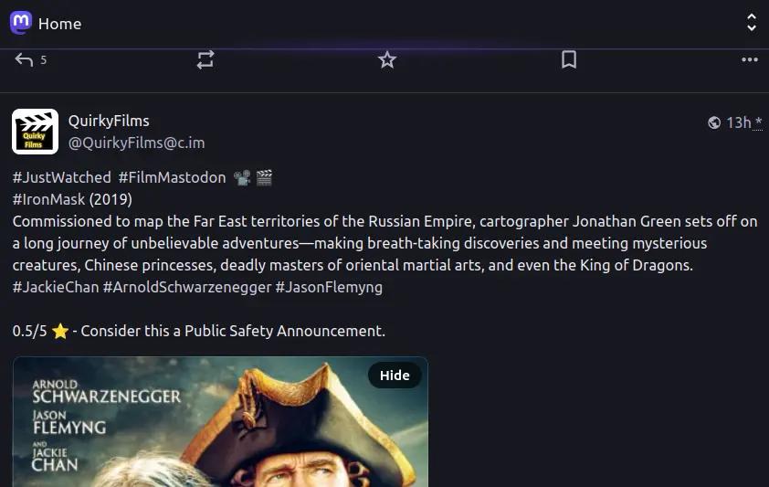 Post as viewed on my Mastodon instance